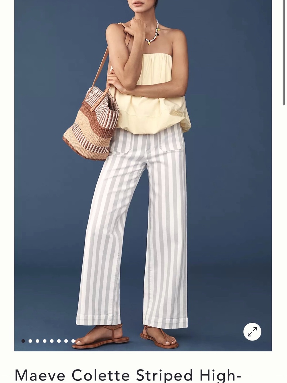 Maeve Striped Boot-Cut Pants in White & Light Blue